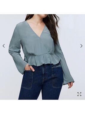 Madewell Slate Blue Wrap Long-Sleeve Top